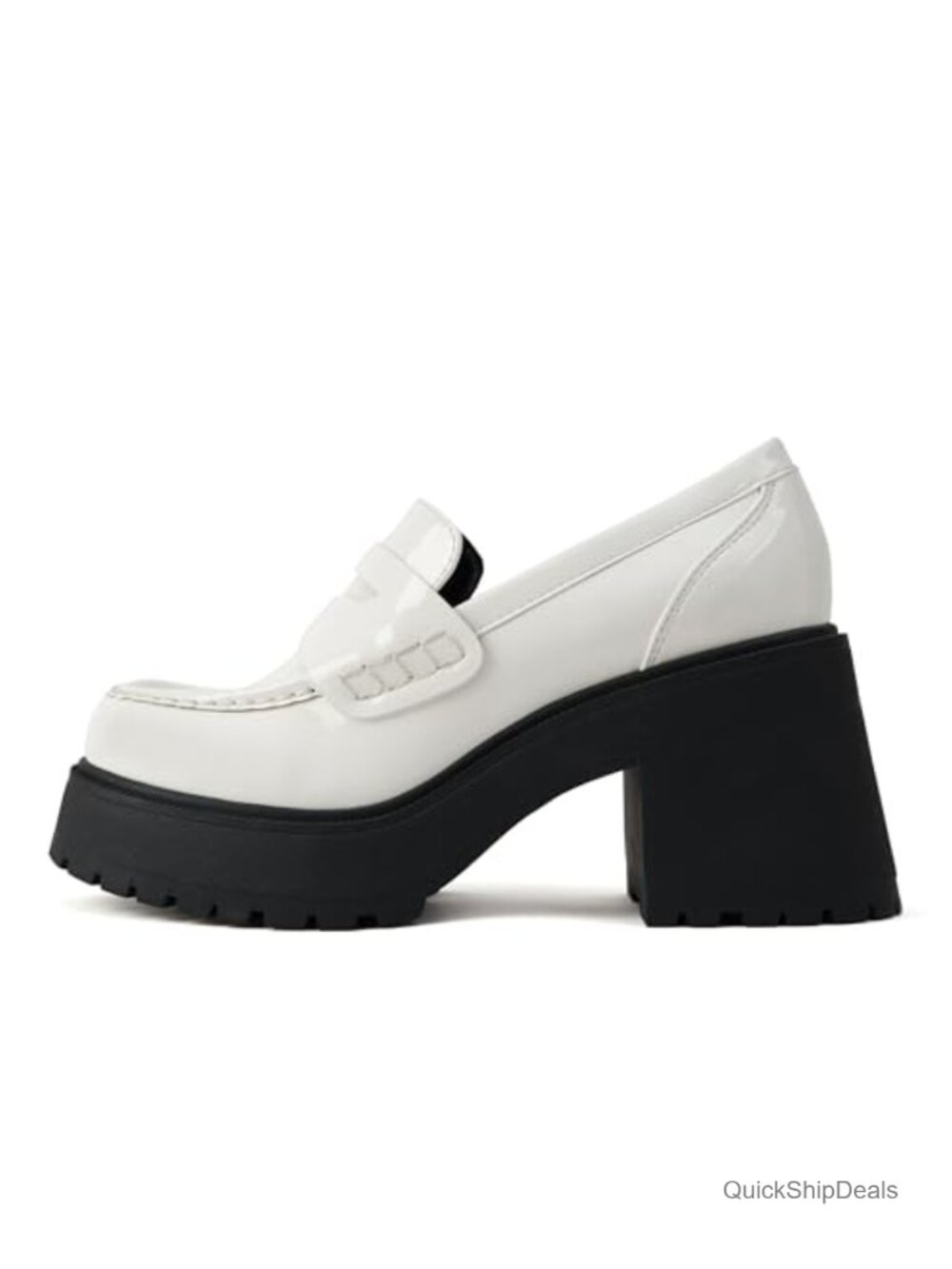 Women's Round Toe Slip-On Lug Sole High Heel Penny Loafer Shoe